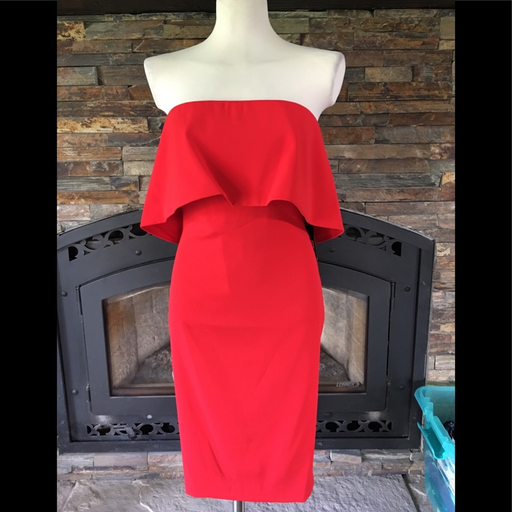 Badgley Mischka RED HOT Strapless Popover Dress